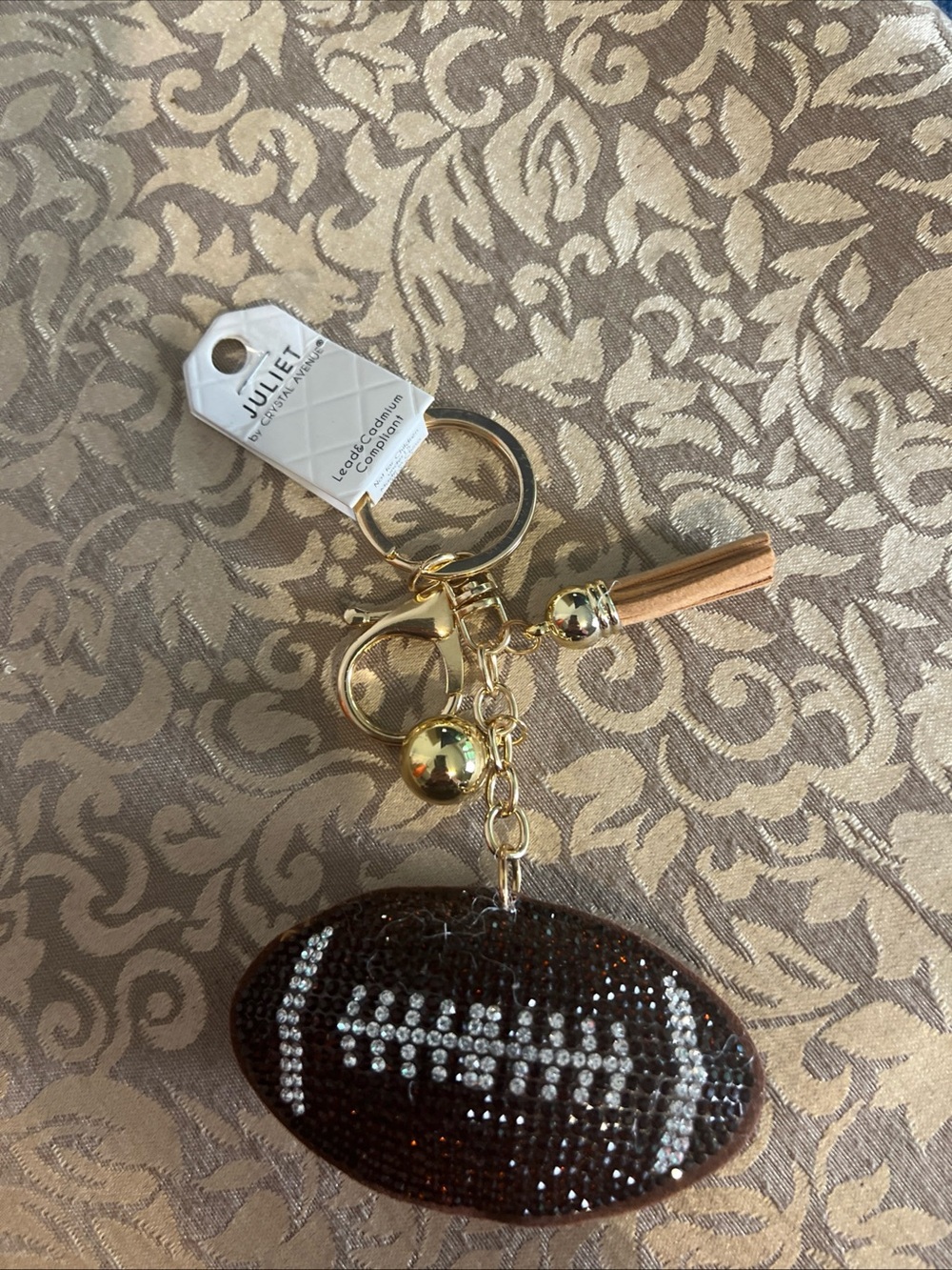 Juliet Crystal Avenue Football Key Chain/Bag Charm - Brown & White Sports